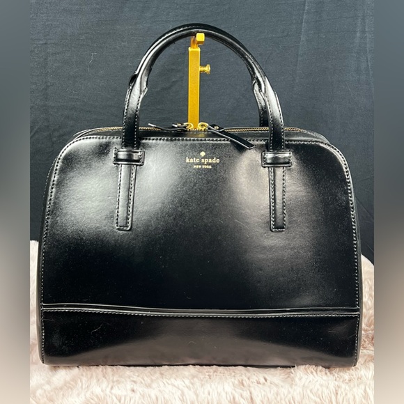 Kate Spade Black Leather Wellesley Top Zip Handbag Satchel w Polka Dot Interior - Picture 1 of 16